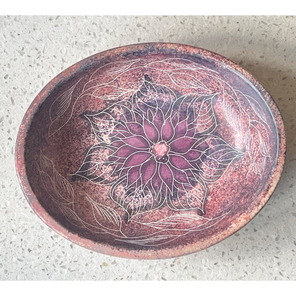 Signed Zebede Stone Trinket Soap Dish Engraved Lotus Handcrafted Mauve Purple - Picture 4 of 10
